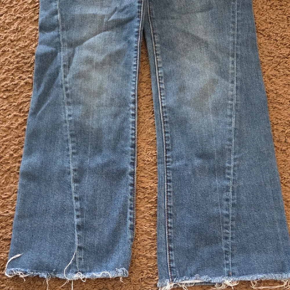Pilcro Blue Flare Jeans with Distressed Hem